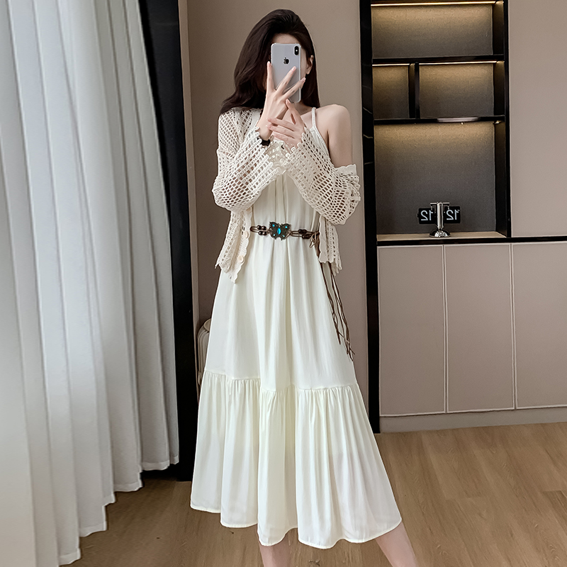 2025-ethnic-style-two-piece-maxi-dress-set-with-shawl-and-belt 2025 Ethnic Style Two-Piece Maxi Dress Set with Shawl and Belt