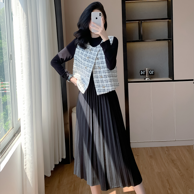 autumn-new-style-small-fragrance-vest-women-outer-wear-tank-top-vest-dress-two-piece-set-spring-autumn-coat_4 Autumn New Style Small Fragrance Vest Women Outer Wear Tank Top Vest + Dress Two-Piece Set Spring Autumn Coat