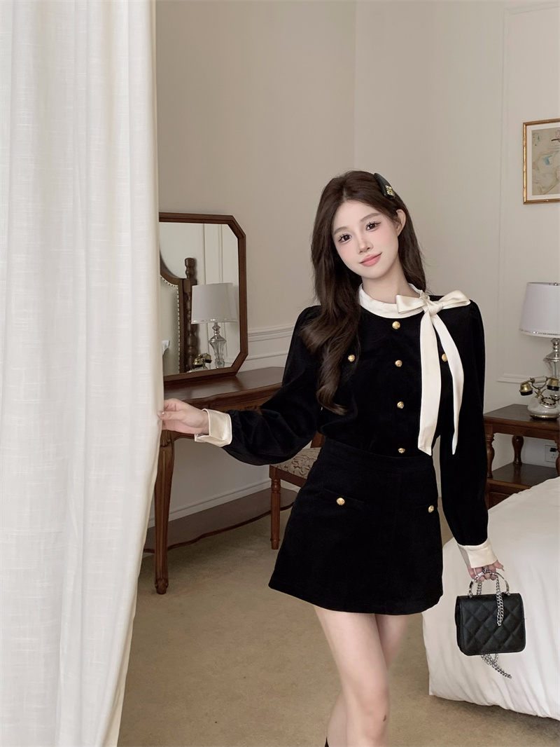 french-bow-velvet-black-fashion-set-for-women French Bow Velvet Black Fashion Set for Women