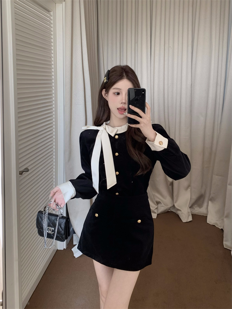 french-bow-velvet-black-fashion-set-for-women_3 French Bow Velvet Black Fashion Set for Women