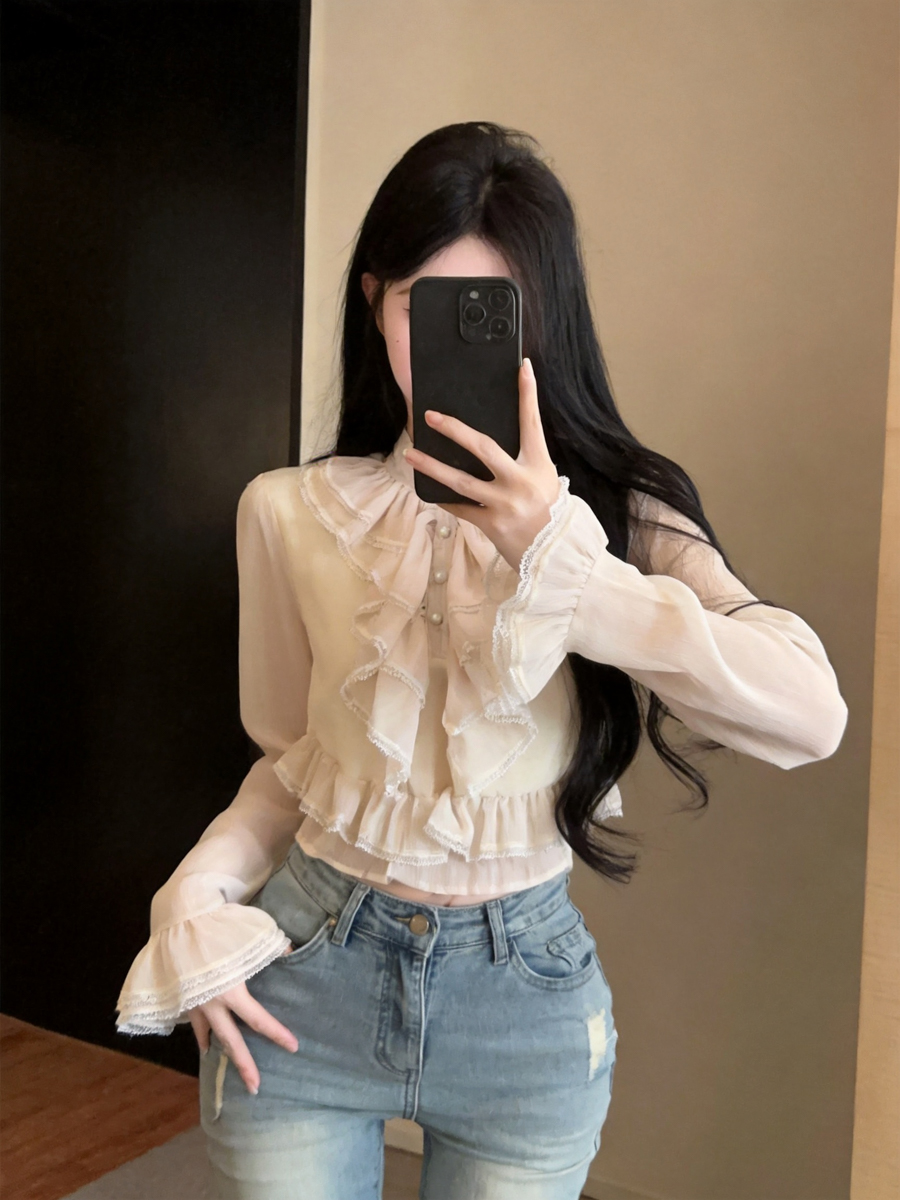 french-court-style-lace-ruffle-long-sleeve-chiffon-blouse-for-women_1 French Court Style Lace Ruffle Long Sleeve Chiffon Blouse for Women