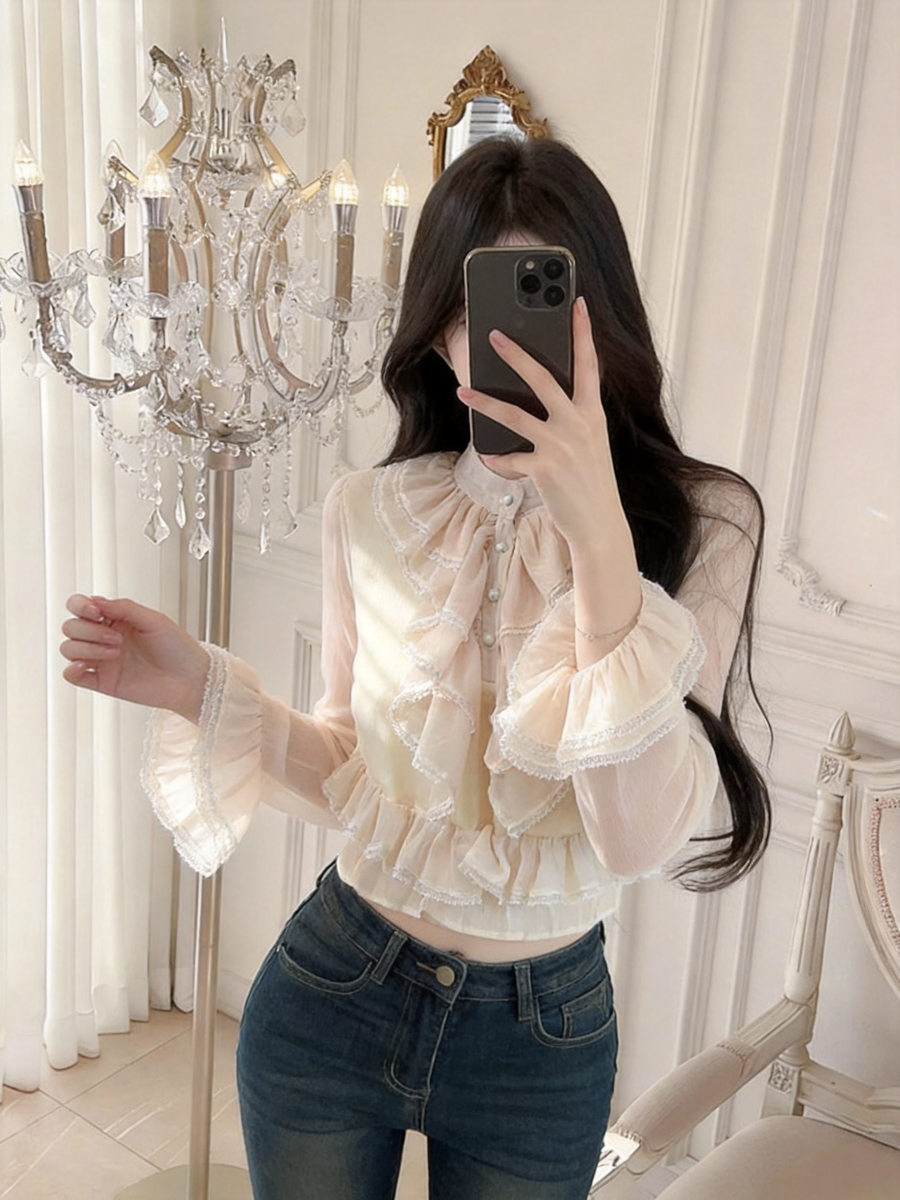 french-court-style-lace-ruffle-long-sleeve-chiffon-blouse-for-women_2 French Court Style Lace Ruffle Long Sleeve Chiffon Blouse for Women