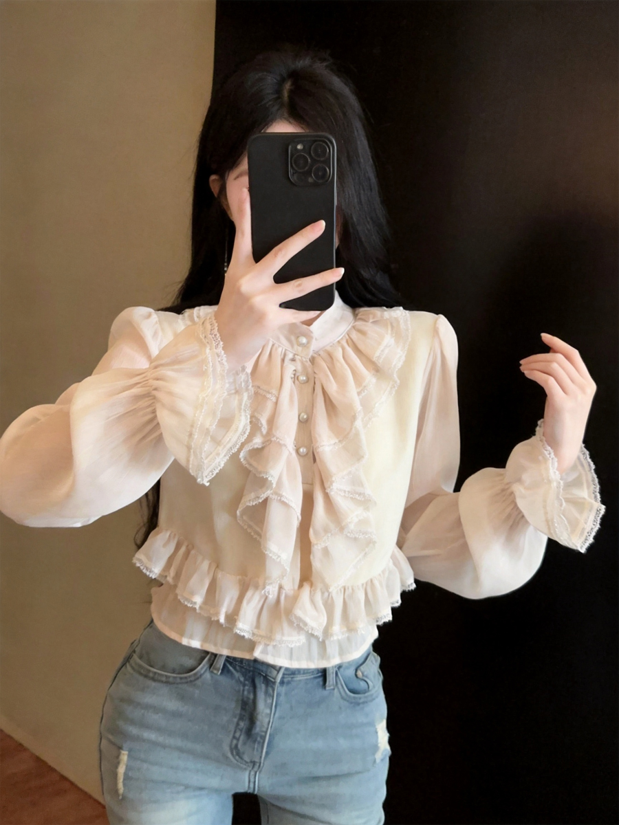 french-court-style-lace-ruffle-long-sleeve-chiffon-blouse-for-women_3 French Court Style Lace Ruffle Long Sleeve Chiffon Blouse for Women