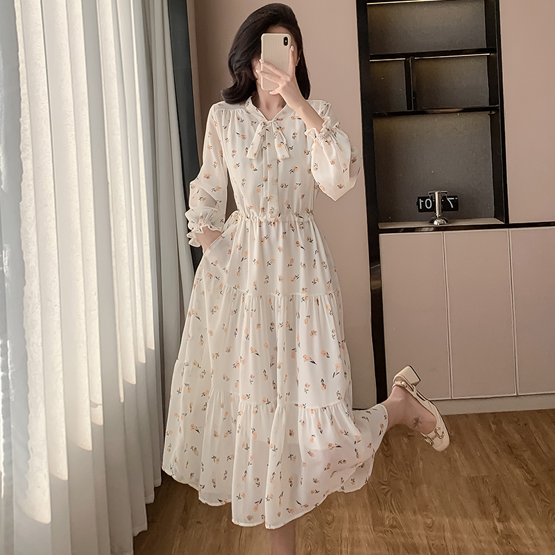 french-floral-chiffon-long-sleeve-dress-womens-spring-2025-new-slimming-waist_2 French Floral Chiffon Long Sleeve Dress Women's Spring 2025 New Slimming Waist