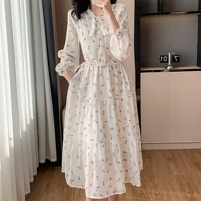 french-floral-chiffon-long-sleeve-dress-womens-spring-2025-new-slimming-waist_4 French Floral Chiffon Long Sleeve Dress Women's Spring 2025 New Slimming Waist