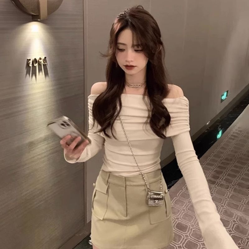 french-one-shoulder-top-slim-fit-off-shoulder-short-sleeve-womens-summer-tee French One-Shoulder Top Slim Fit Off-Shoulder Short Sleeve Women's Summer Tee