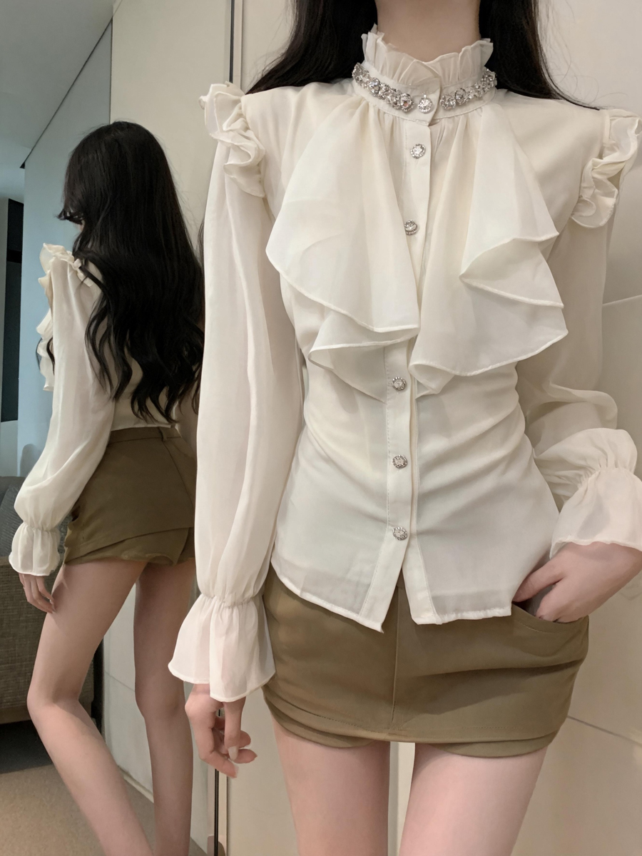 french-vintage-beaded-chiffon-blouse-for-women-sweet-bubble-sleeve-top-style-b38159_1 French Vintage Beaded Chiffon Blouse for Women Sweet Bubble Sleeve Top - Style b38159
