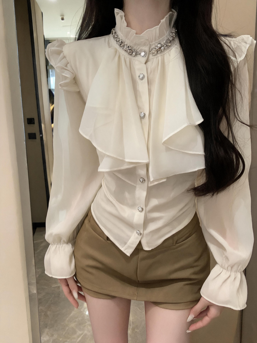 french-vintage-beaded-chiffon-blouse-for-women-sweet-bubble-sleeve-top-style-b38159_2 French Vintage Beaded Chiffon Blouse for Women Sweet Bubble Sleeve Top - Style b38159