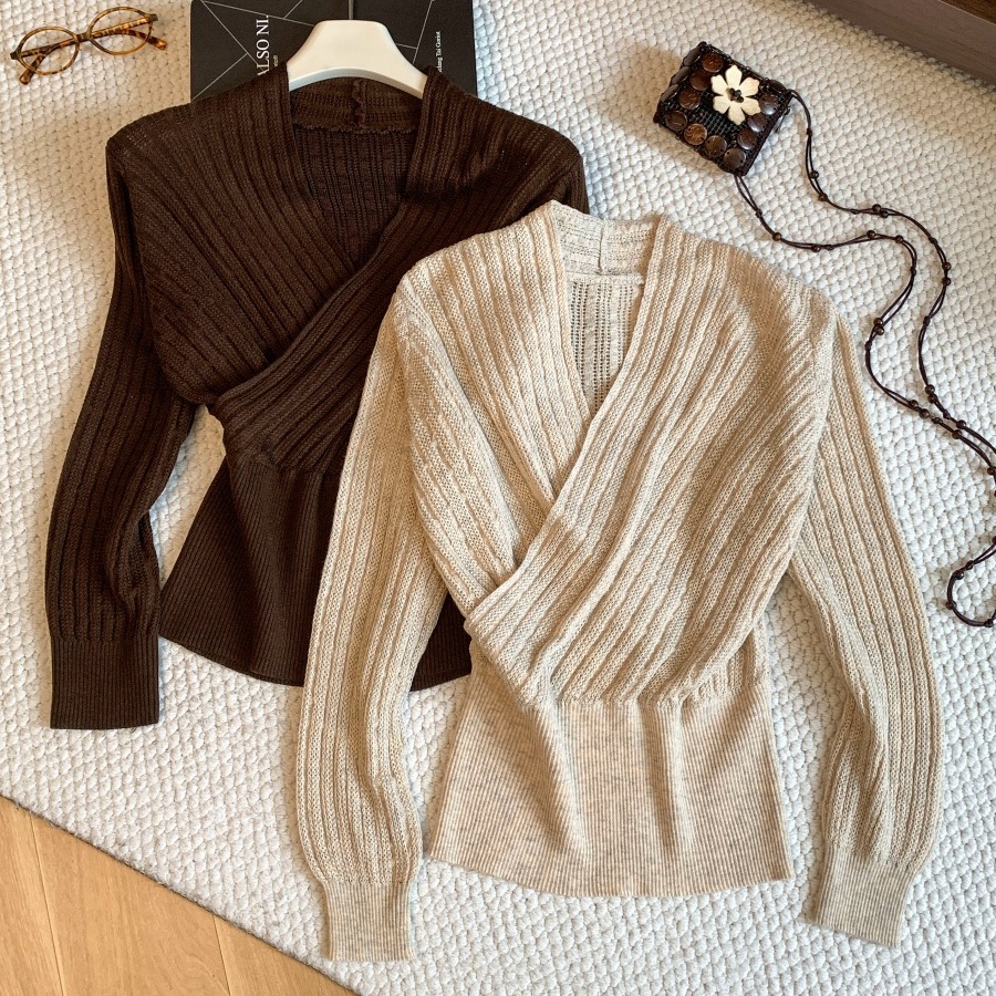 korean-ribbed-v-neck-cross-long-sleeve-knit-sweater-for-women-2026-early-autumn-waist-cinching-slimming-design-top_4 Korean Ribbed V-Neck Cross Long Sleeve Knit Sweater for Women 2026 Early Autumn Waist-Cinching Slimming Design Top