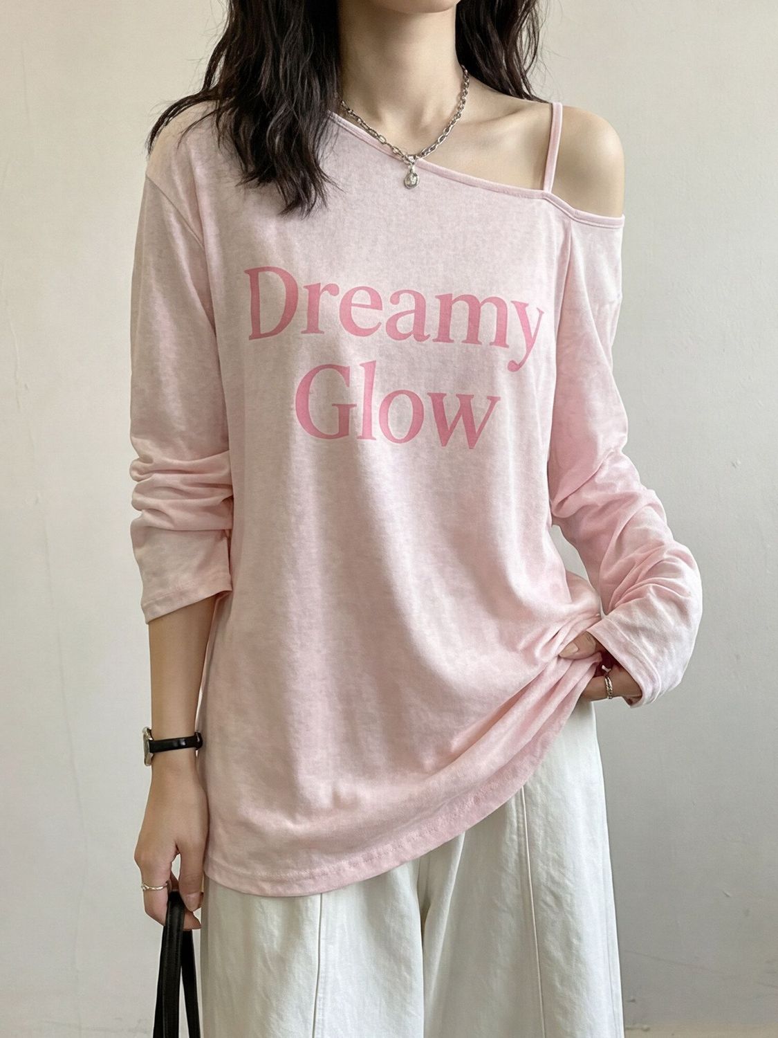 pink-letter-print-long-sleeve-t-shirt-women-summer-thin-loose-casual-top Pink Letter Print Long Sleeve T-Shirt Women Summer Thin Loose Casual Top