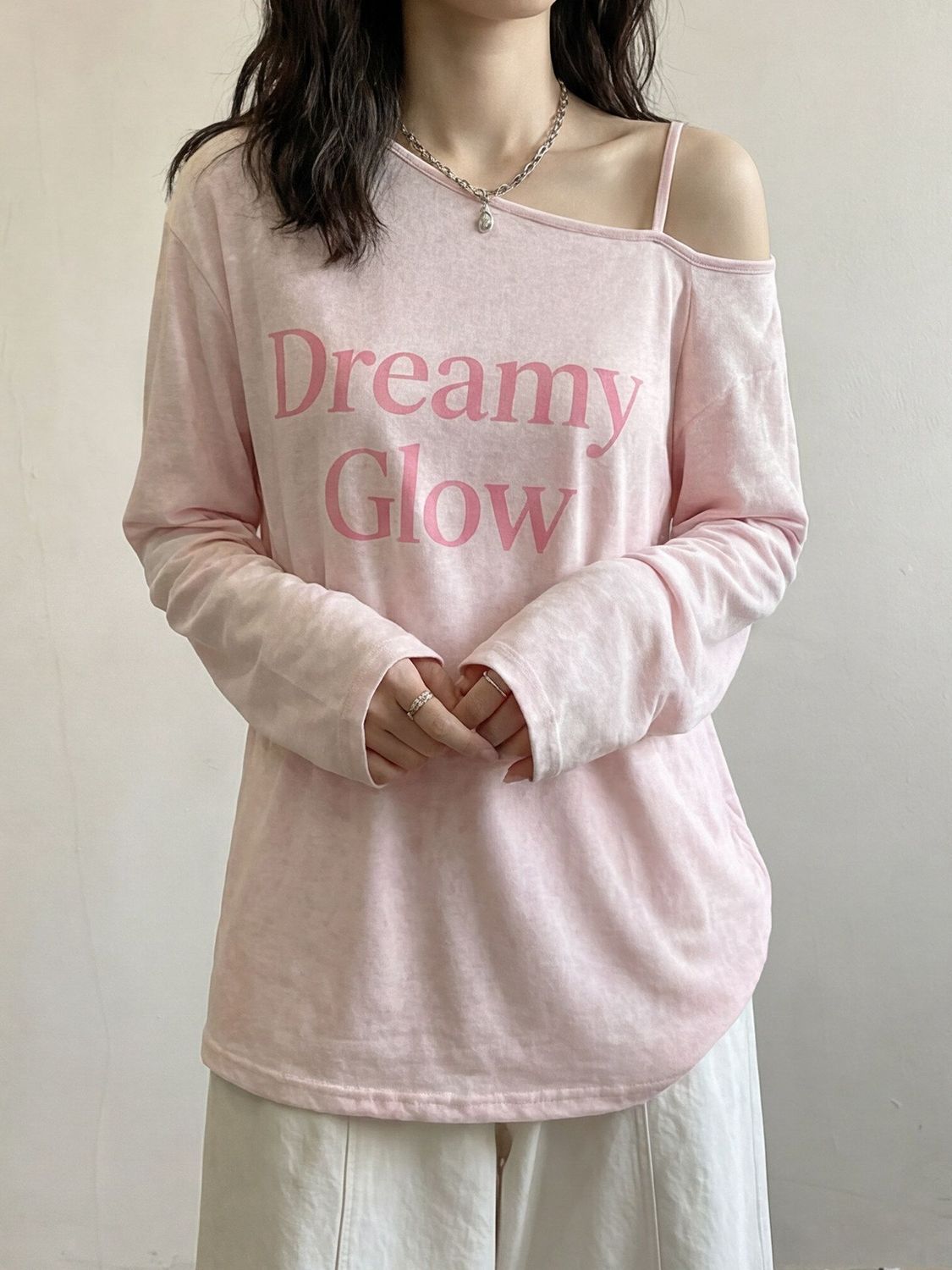 Pink Letter Print Long Sleeve T-Shirt Women Summer Thin Loose Casual Top
