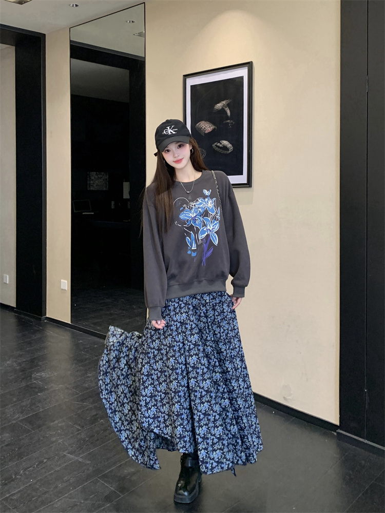 real-photo-autumn-new-design-pullover-loose-sweatshirt-vintage-dark-gray-irregular-floral-cami-dress-set-style-02f49f Real Photo Autumn New Design Pullover Loose Sweatshirt Vintage Dark Gray Irregular Floral Cami Dress Set - Style 02f49f