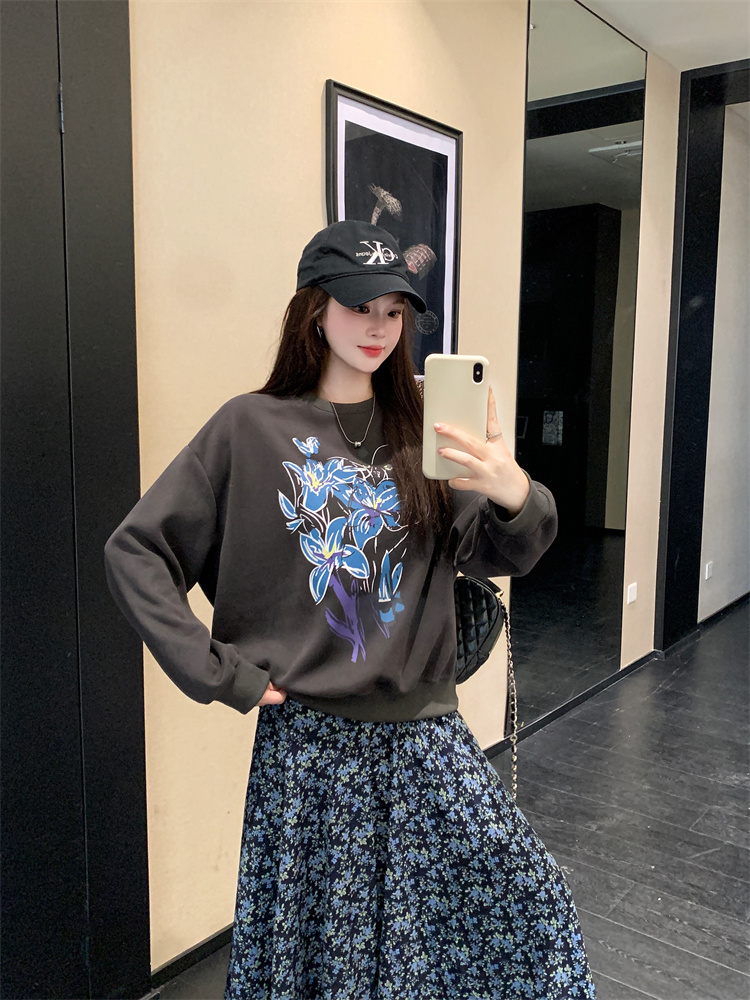 real-photo-autumn-new-design-pullover-loose-sweatshirt-vintage-dark-gray-irregular-floral-cami-dress-set-style-02f49f_3 Real Photo Autumn New Design Pullover Loose Sweatshirt Vintage Dark Gray Irregular Floral Cami Dress Set - Style 02f49f