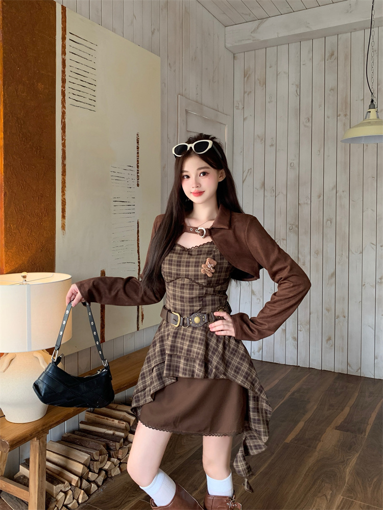 retro-brown-plaid-cami-dress-women-autumn-short-outerwear-set-style-7e5251_3 Retro Brown Plaid Cami Dress Women Autumn Short Outerwear Set - Style 7e5251