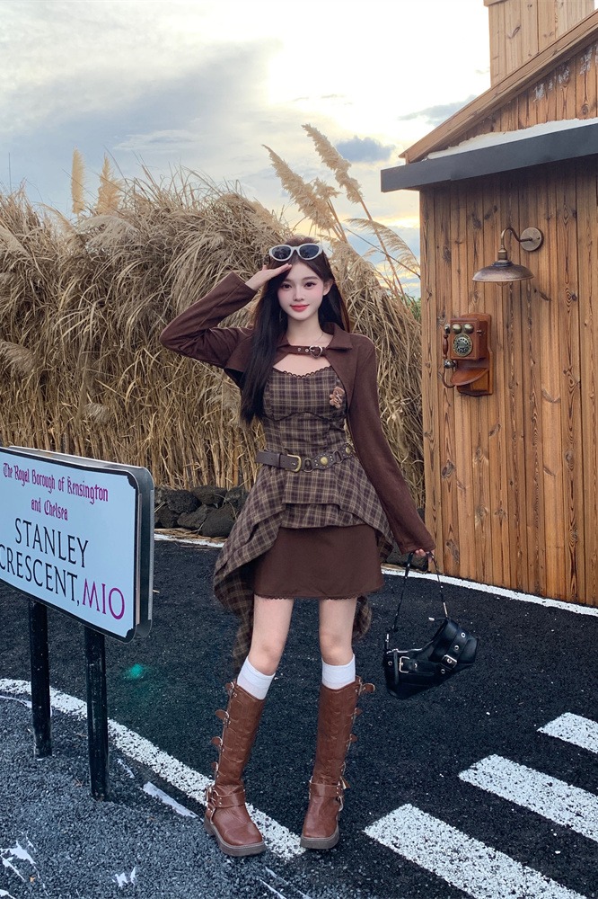 retro-brown-plaid-cami-dress-women-autumn-short-outerwear-set-style-7e5251_4 Retro Brown Plaid Cami Dress Women Autumn Short Outerwear Set - Style 7e5251