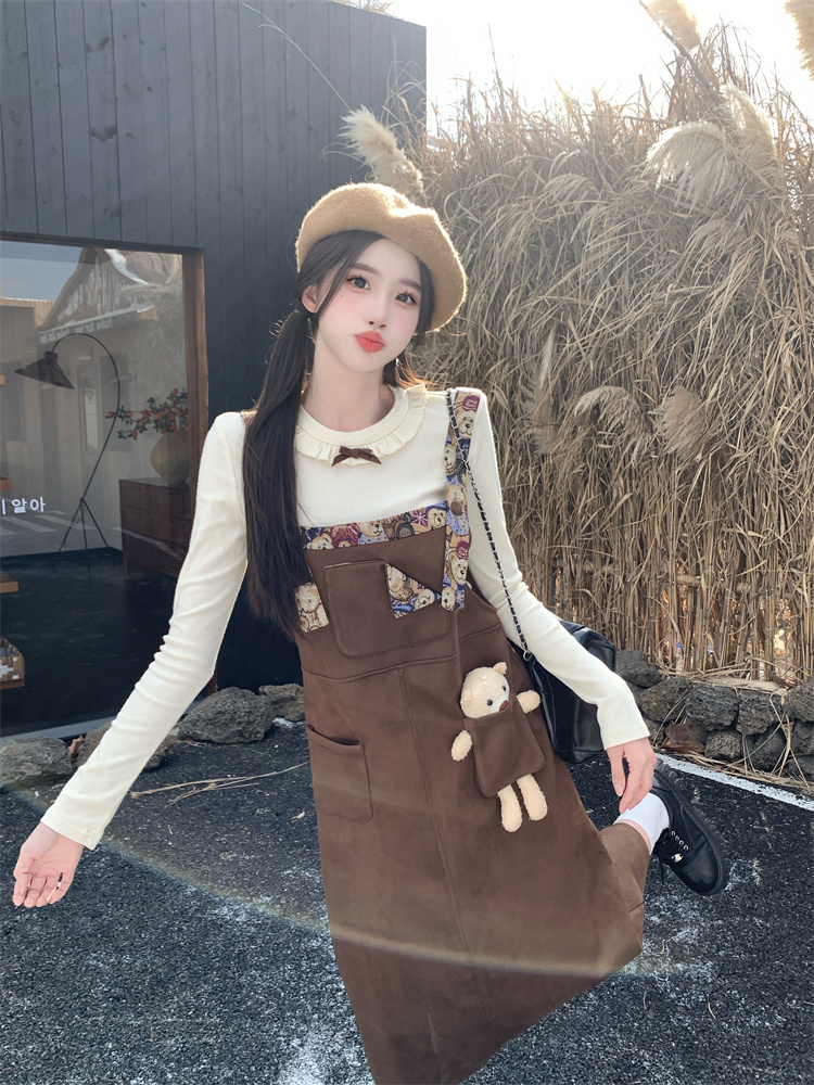 retro-maillard-style-suspender-dress-set-for-women-early-autumn-long-sleeve-top-and-straight-long-skirt_2 Retro Maillard Style Suspender Dress Set for Women Early Autumn Long Sleeve Top and Straight Long Skirt