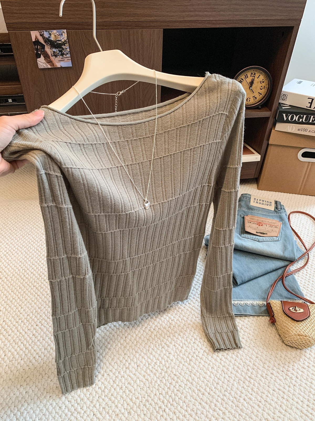 womens-bamboo-texture-long-sleeve-knit-top-2026-early-autumn-slimming-pullover Women's Bamboo-Texture Long-Sleeve Knit Top 2026 Early Autumn Slimming Pullover