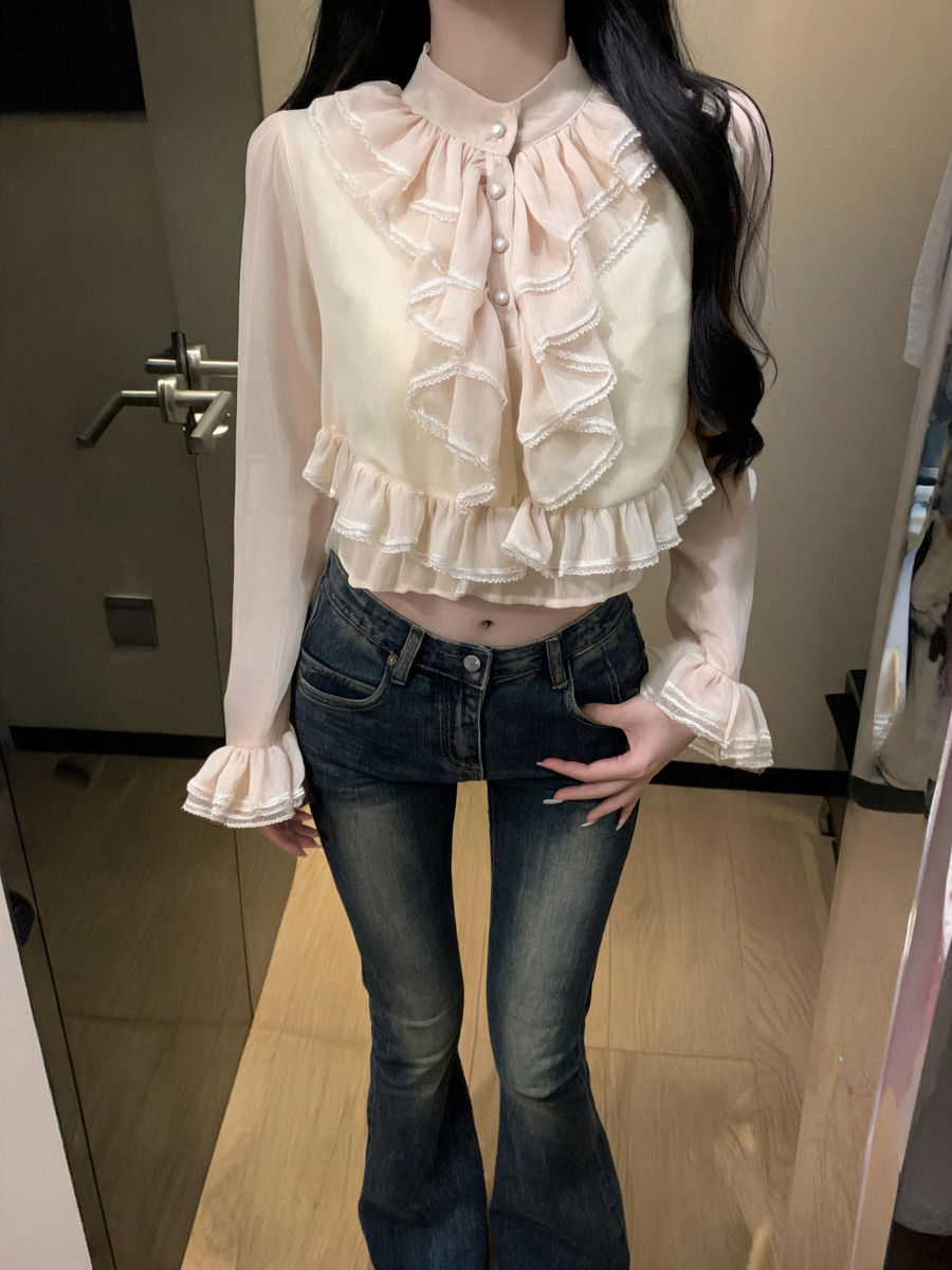 womens-french-style-lace-panel-ruffle-long-sleeve-chiffon-top-light-pink_2 Women's French Style Lace Panel Ruffle Long Sleeve Chiffon Top Light Pink