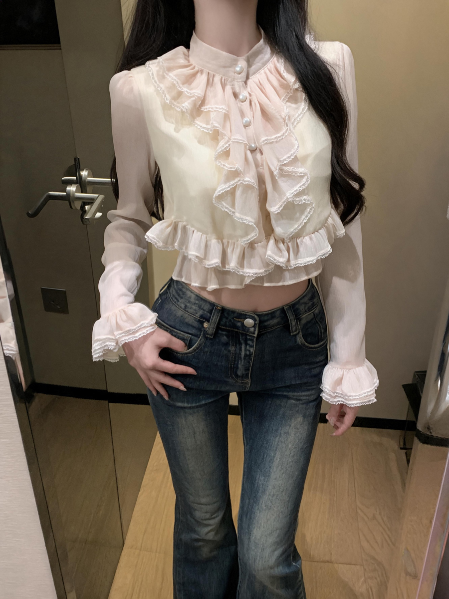 womens-french-style-lace-panel-ruffle-long-sleeve-chiffon-top-light-pink_3 Women's French Style Lace Panel Ruffle Long Sleeve Chiffon Top Light Pink