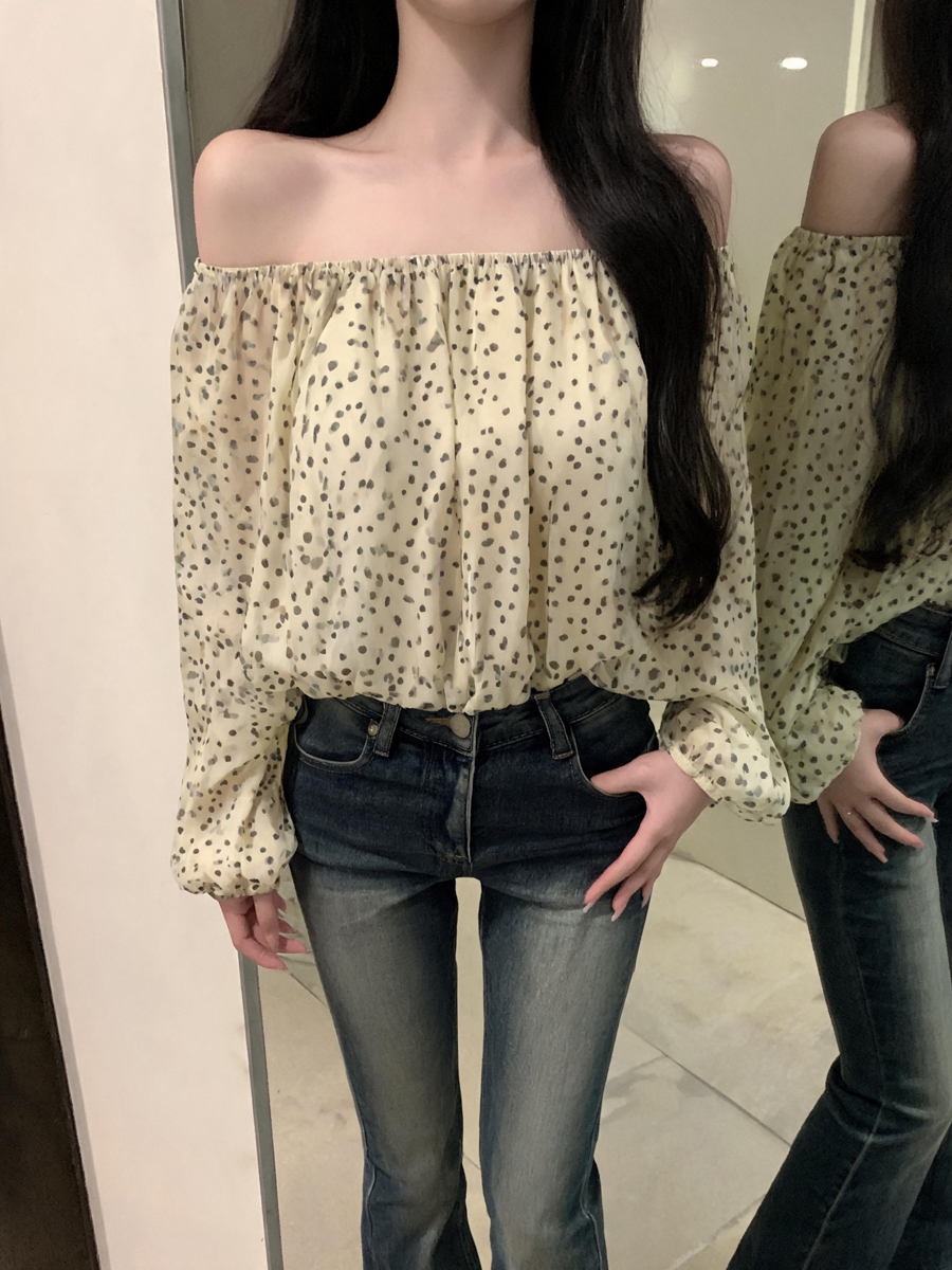 womens-off-shoulder-chiffon-top-summer-new-lantern-sleeve-crop-top Women's Off-Shoulder Chiffon Top Summer New Lantern Sleeve Crop Top